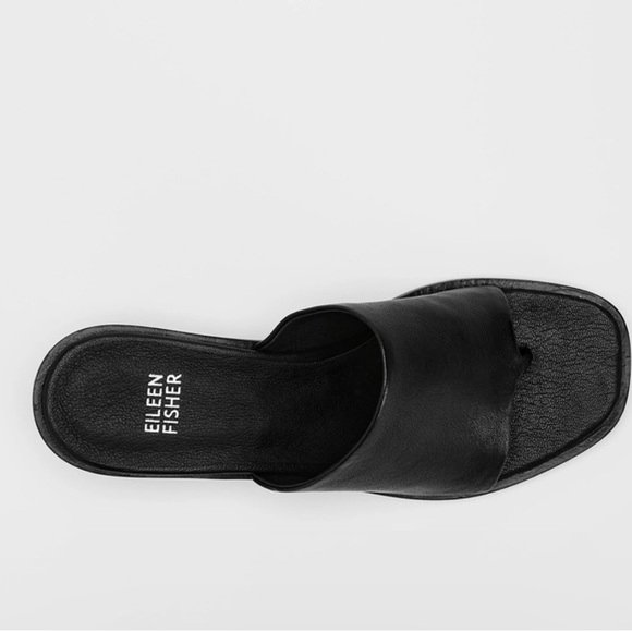 NEW EILEEN FISHER Airy Leather Slide, slip on Thong 
stacked Heel black SZ 7.5 - Picture 3 of 11